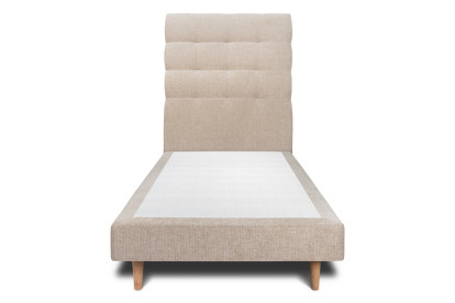 Lit 90x200 cm - Sommier tapissier H29 cm + tête de lit capitonnée - Tissu Toile natté Beige Brun