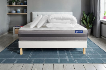 Pack lit complet 180x200 cm - Matelas + Sommier Blanc (en kit) + 2 oreillers + Couette - Actilatex Relax
