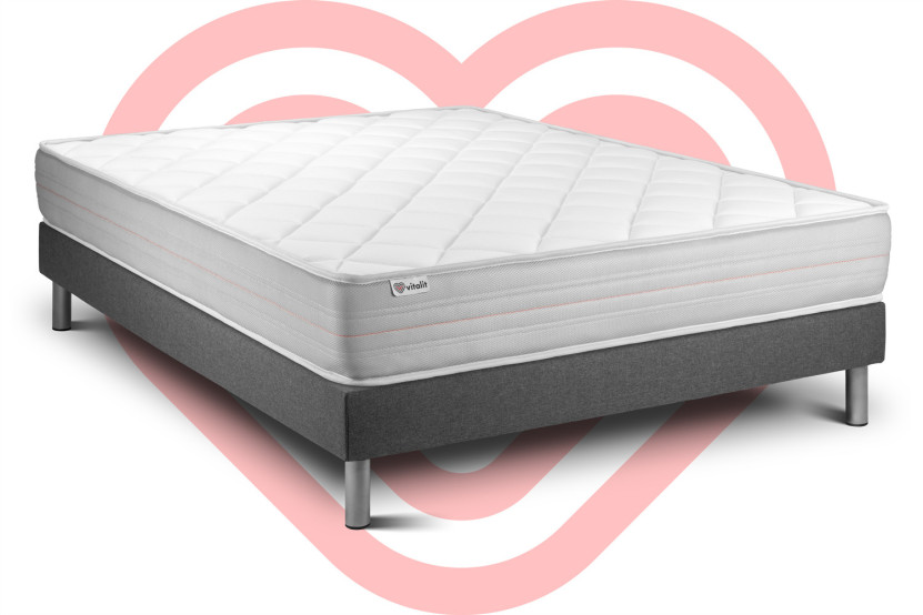 Ensemble Matelas Sommier 140x200 cm - Sommier Gris (déjà monté) - Vitalmemo