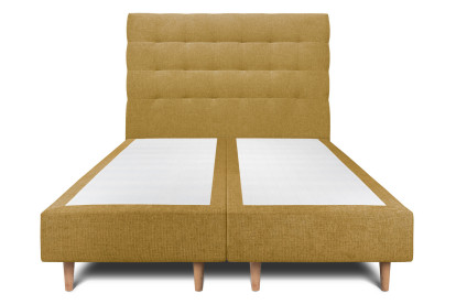 Lit 2x 100x200 cm - Sommier tapissier H35 cm + tête de lit capitonnée - Tissu Toile natté Jaune