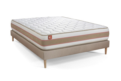 Pack lit complet 140x200 cm - Matelas + Sommier Beige + 2 oreillers + Couette - Le Délicat