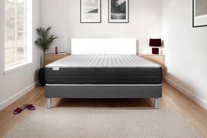 Ensemble Matelas Sommier 160x200 cm - Sommier Gris (déjà monté) - Vitalmemo One