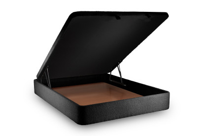 Lit coffre 200x200 cm avec Tête de lit tapissée - Tissu Bouclette Noir