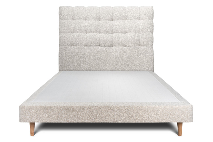 Lit 140x190 cm avec Tête de lit capitonnée - Tissu Bouclette