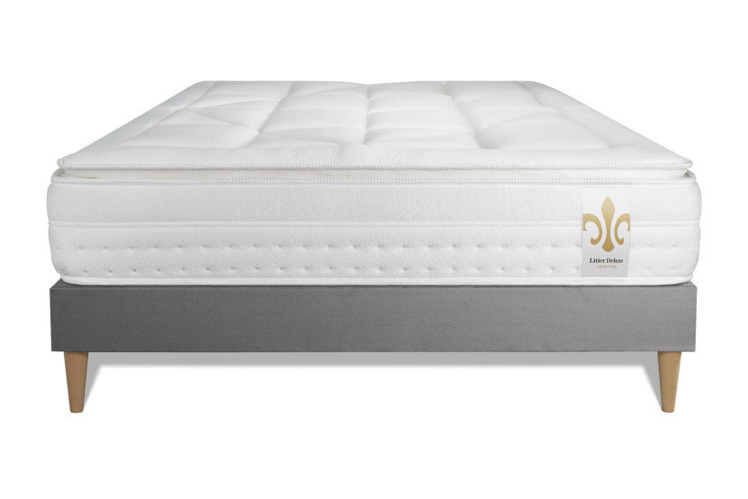 Ensemble Matelas Sommier 160x200 cm - Sommier Gris (déjà monté) - Vingt-Huit PLUS