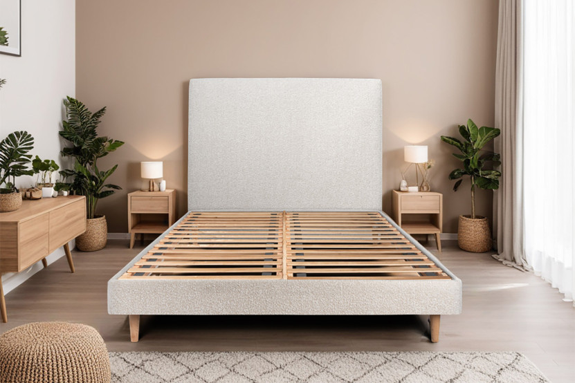 Lit 160x200 cm avec Tête de lit tapissée - Tissu Bouclette