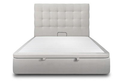 Lit coffre 140x190 cm avec Tête de lit capitonnée - Tissu Velours Gris Clair