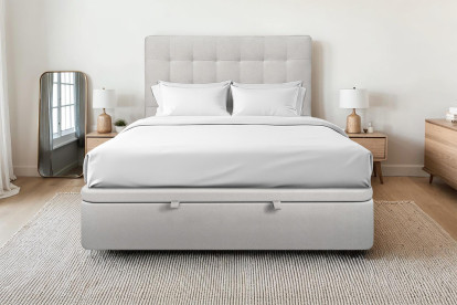 Lit coffre 140x200 cm avec Tête de lit capitonnée - Tissu Velours Gris Clair