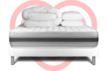 Pack lit complet 180x200 cm - Matelas + Sommier Blanc (en kit) + 2 oreillers + Couette - Vitalspring Recover