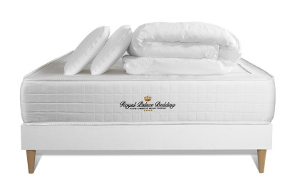 Pack lit complet 180x200 cm - Matelas + Sommier Blanc (en kit) + 2 oreillers + Couette - Windsor