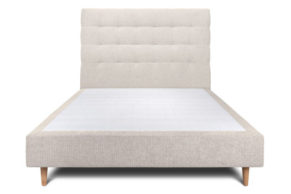 Lit 160x200 cm - Sommier tapissier H35 cm + tête de lit capitonnée - Tissu Toile natté Beige Clair