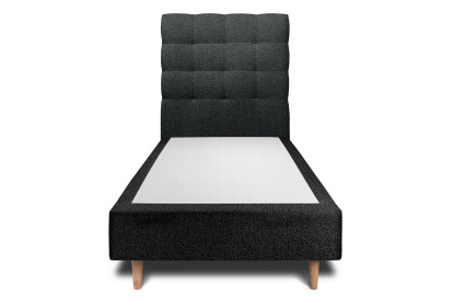 Lit 90x190 cm - Sommier tapissier H35 cm + tête de lit capitonnée - Tissu Bouclette Noir