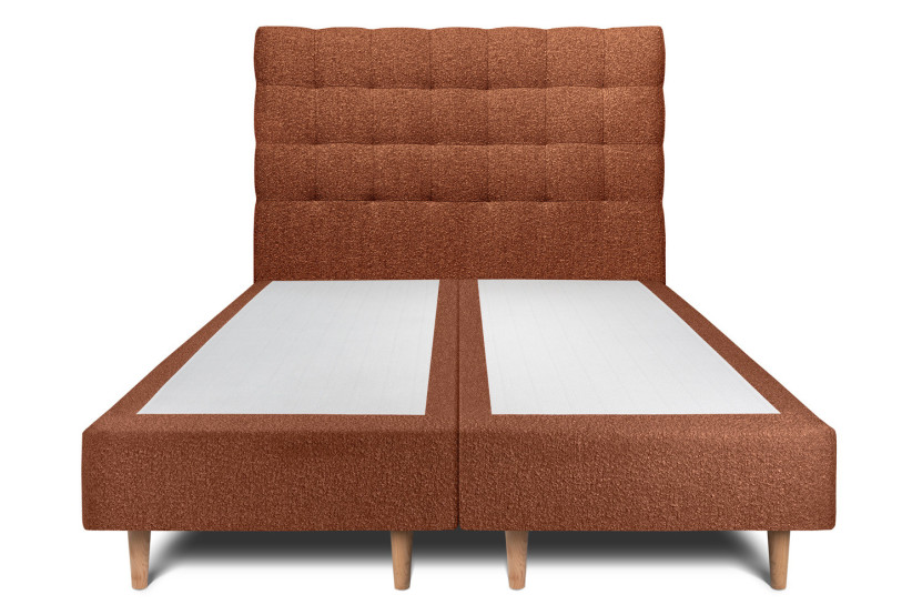 Lit 2x80x200 cm avec Tête de lit capitonnée - Tissu Bouclette Terracotta