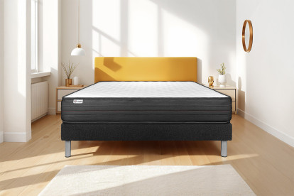 Ensemble Matelas Sommier 160x200 cm - Sommier Noir (déjà monté) - Vitalpower