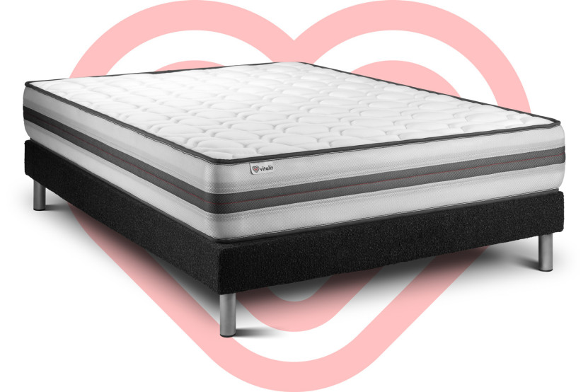 Ensemble Matelas Sommier 140x190 cm - Sommier Noir (déjà monté) - Vitalpower Recover