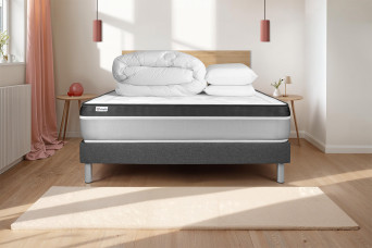 Pack lit complet 140x200 cm - Matelas + Sommier Gris (en kit) + 2 oreillers + Couette - Vital Ergo