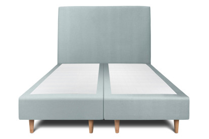 Lit 2x 90x200 cm - Sommier tapissier H35 cm + tête de lit tapissée - Tissu Velours Gris Bleuté