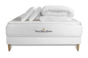 Pack lit complet 160x200 cm - Matelas + Sommier Blanc (en kit) + 2 oreillers + Couette - George V