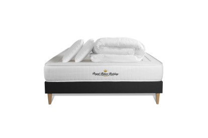 Pack lit complet 180x200 cm - Matelas + Sommier Noir (en kit) + 2 oreillers + Couette - Nottingham