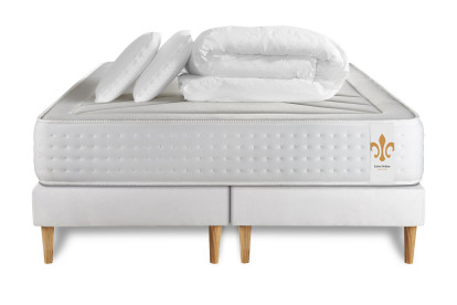 Pack lit complet 160x200 cm - Matelas + 2 Sommiers Blancs + 2 oreillers + Couette - Vingt-Quatre