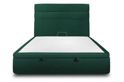 Lit coffre 140x200 cm avec Tête de lit à lignes - Tissu Velours Vert