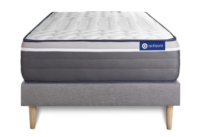 Ensemble Matelas Sommier 90x190 cm - Sommier Gris (en kit) - ActiMemo Plus