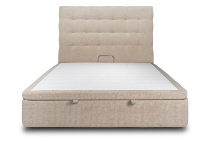 Lit coffre 200x200 cm avec Tête de lit capitonnée - Tissu Toile natté Beige Brun