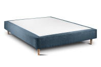 Lit 150x190 cm - Sommier tapissier H35 cm + tête de lit à lignes - Tissu Bouclette Bleu Lit 150x190 cm - Sommier tapissier H35 cm + tête de lit à lignes - Tissu Bouclette Bleu