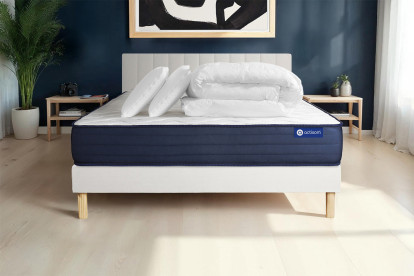 Pack lit complet 180x200 cm - Matelas + Sommier Blanc (en kit) + 2 oreillers + Couette - Actilatex Life
