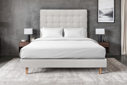 Lit 135x190 cm - Sommier tapissier H29 cm + tête de lit capitonnée - Tissu Velours Gris Clair