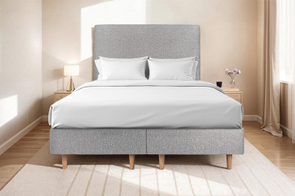 Lit 2x 100x200 cm - Sommier tapissier H35 cm + tête de lit tapissée - Tissu Bouclette Gris