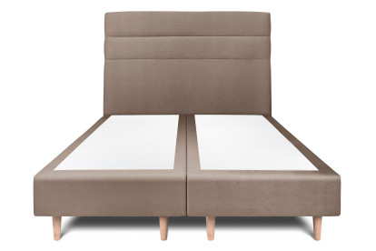 Lit 2x 100x200 cm - Sommier tapissier H35 cm + tête de lit à lignes - Tissu Velours Taupe