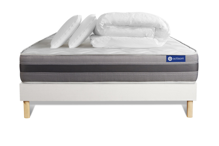 Pack lit complet 180x200 cm - Matelas + Sommier Blanc (en kit) + 2 oreillers + Couette - Actilatex Relax