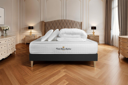 Pack lit complet 140x190 cm - Matelas + Sommier Noir + 2 oreillers + Couette - Balmoral