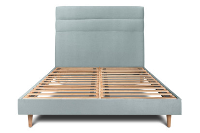 Lit 135x190 cm - Sommier à lattes H29 cm + tête de lit à lignes - Tissu Velours Gris Bleuté