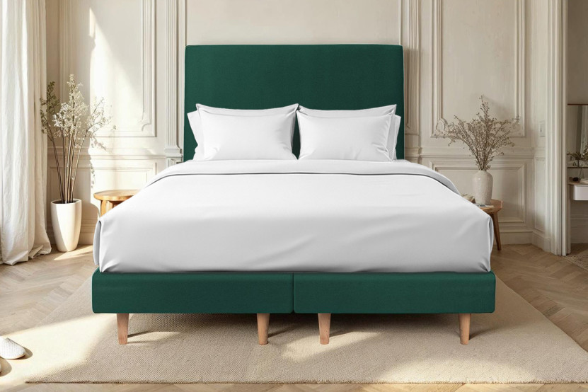 Lit 2x80x200 cm avec Tête de lit tapissée - Tissu Velours