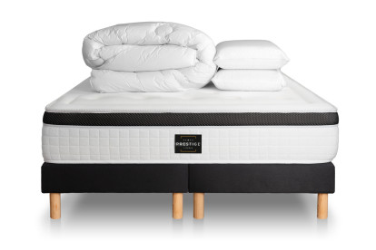 Pack lit complet 200x200 cm - Matelas + 2 Sommiers Noirs + 2 oreillers + Couette - Privilège