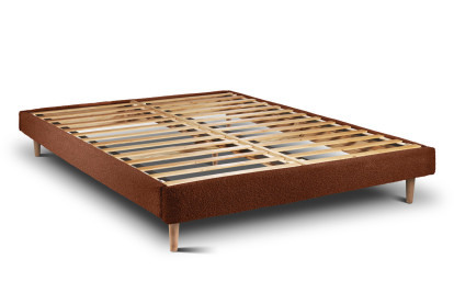 Lit 135x190 cm - Sommier à lattes H29 cm + tête de lit capitonnée - Tissu Bouclette Terracotta