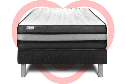 Ensemble Matelas Sommier 90x190 cm - Sommier Noir (déjà monté) - Vital Power Zen