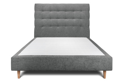 Lit 135x190 cm - Sommier tapissier H35 cm + tête de lit capitonnée - Tissu Toile natté Gris Anthracite