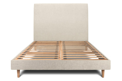 Lit 160x200 cm - Sommier à lattes H29 cm + tête de lit tapissée - Tissu Toile natté Beige Clair