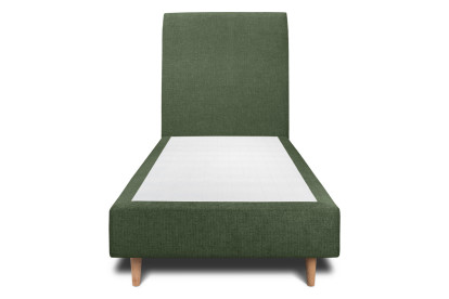 Lit 90x200 cm - Sommier tapissier H35 cm + tête de lit tapissée - Tissu Toile natté Vert Kaki