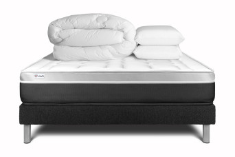 Pack lit complet 200x200 cm - Matelas + Sommier Noir (en kit) + 2 oreillers + Couette - Vital Soft