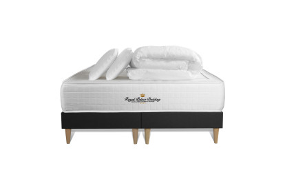 Pack lit complet 180x200 cm - Matelas + Sommier Noir + 2 oreillers + Couette - Windsor