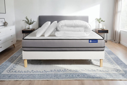 Pack lit complet 140x190 cm - Matelas + Sommier Blanc (en kit) + 2 oreillers + Couette - Actilatex Night