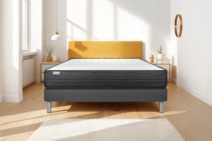 Ensemble Matelas Sommier 140x200 cm - Sommier Gris (déjà monté) - Vitalpower