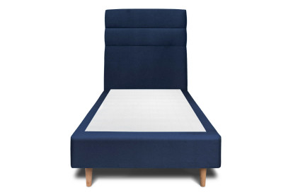 Lit 90x200 cm - Sommier tapissier H35 cm + tête de lit à lignes - Tissu Velours Bleu Océan