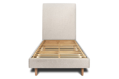 Lit 90x190 cm - Sommier à lattes H29 cm + tête de lit tapissée - Tissu Bouclette Beige Clair