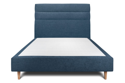 Lit 150x190 cm - Sommier tapissier H35 cm + tête de lit à lignes - Tissu Toile natté Bleu Océan