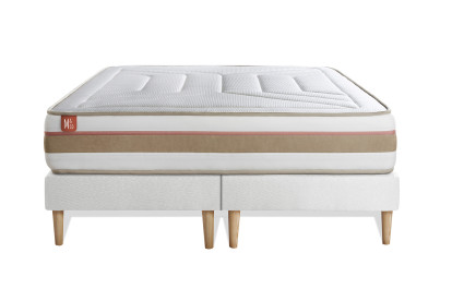 Pack lit complet 200x200 cm - Matelas + 2 Sommiers Blancs + 2 oreillers + Couette - Le Tendre